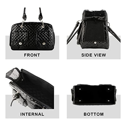 Soft-Sided Pet Travel Carrier Airline Approved for Pet Small Dog and Cat Collapsible, Black Shiny Patent Leather - color: Black