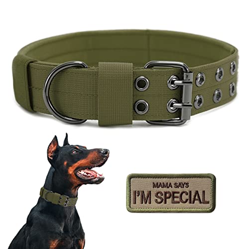 Tactical Dog Collar Military Adjustable Dog Collars Soft Nylon Training Collar with Patch Heavy Duty Metal Buckle Collars for Medium Large Dogs (Green, M) - color: Green, size: M
