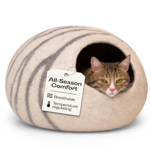 MEOWFIA Cat Cave – Premium Felt Cat Bed Enclosure for Indoor Cats, Handmade Merino Wool (Light Gray, Medium) - color: Light Gray, size: Medium