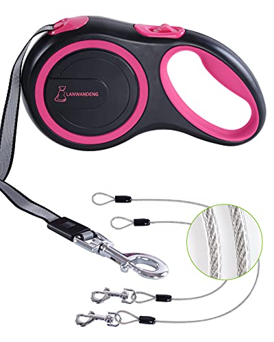 26FT Heavy Duty Retractable Dog Leash with 2 Chew Proof Wire Ropes, 360° Tangle-Free Double Dog leashes with Anti-Slip Handle for Small/Medium/Large Dogs - color: Pink