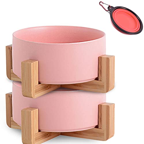 Petygooing Dog Cat Bowl Ceramic Pink Pet Dish with Stand for Food and Water, Modern Cute Matte Glaze Weighted Pet Bowls Set for Cats & Small Size Dogs 13.5 OZ (5.1In / 1.7 Cups) Pink - color: Pink, size: Puppy/Small Size Dogs & Cat Bowls 400ML*2