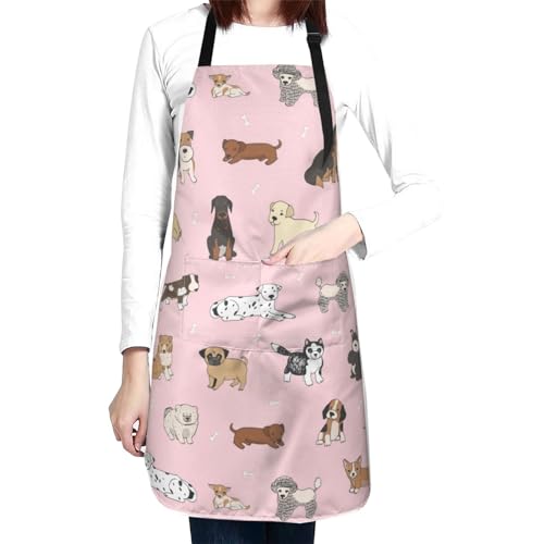 Perinsto Dog Cat Pets Cute Animals Waterproof Apron Bibs for Grooming Kitchen Cooking Baking Painting Gardening - color: Dog (Pink)