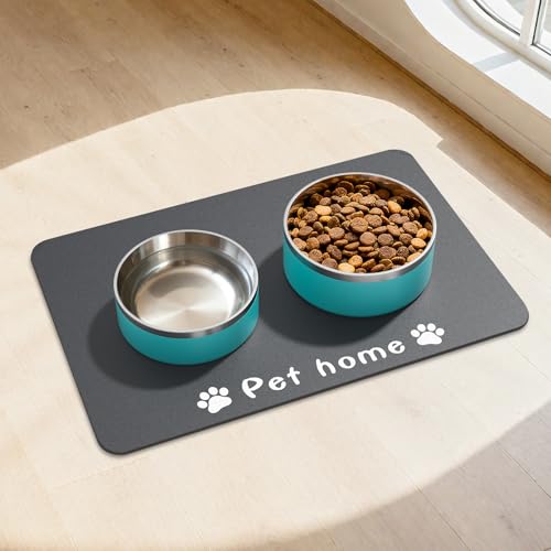 WENBOKMIN Dog Food Mat, Diatom Ooze Cat Water Mats Non Slip for Floors Waterproof and Water Absorption, Easy to Clean-Paw (15.5" H*23.5" L) - color: Black-Paw, size: 23.5"L x 15.5"W