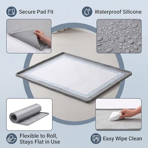 ondware Dog Pee Pad Holder,Silicone Indoor Dog Potty Tray,28x22 in,Gray,Thickened Material,Raised Edge Mat,Completely Leak-Proof, Effectively Protect the Floor, Portable Multi-Use Design. - size: 28x22 in