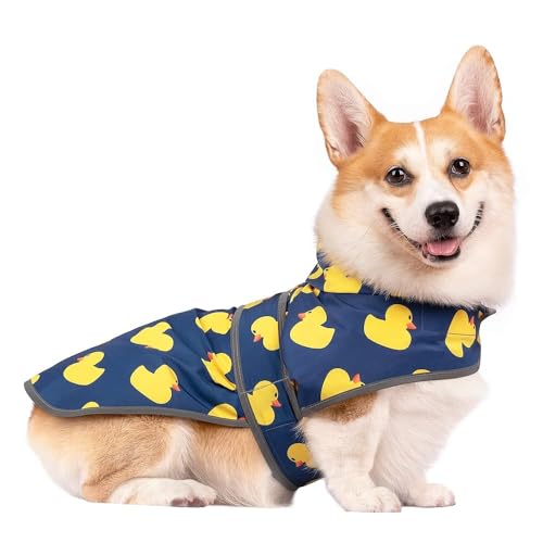 Dog Raincoat for Medium Dogs Waterproof Jacket Hooded Rain Coats with Reflective Strips Leash Hole & Poncho Adjustable Fit (Duck,M) - color: Blue Duck, size: Medium