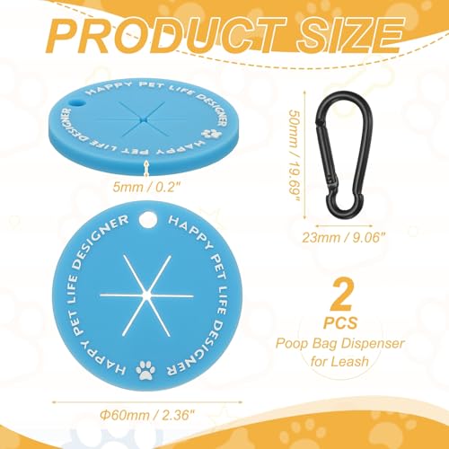 Dog Poop Bag Clip, Dog Poop Bag Holder Round for Dispenser Carrier Hands-Free Lightweight Durable PVC, (Blue, 2 Pcs), Intended for Leash/Pet Waste Bag - color: Blue
