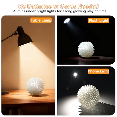 petizer 2.5 Inch 6 Pack Glowing Squeaky Ball for Dogs - Durable Rubber Spiky Balls for Small Dog, Bouncy Glow in the Dark Fetching Balls Indoors & Outdoors, Puppy Teething Chew & Training Toys - size: 2.5‘’