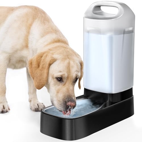 Automatic Dog Water Bowl Dispenser - 2.4 Gallon Stainless Steel Gravity Pet Water Feeder with Ergonomic Handle Design Anti Splash Drinking Bowl Without Filter Easy to Clean Multi Pet Use - color: A:Water Dispenser Without Filter