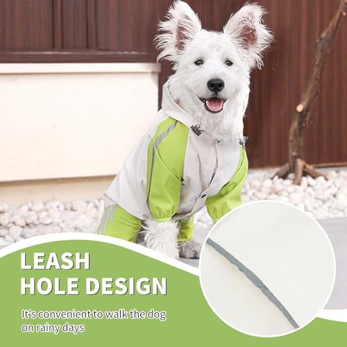 BRKURLEG Dog Raincoat With Legs, Waterproof Clothes, Pet Rainproof Jacket With Leash Hole, Reflective Poncho for Small Dogs, Green M - color: Green, size: M(Back Length9.8")