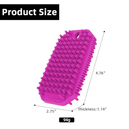 Rose Red 3-in-1 Double-Sided Dog Shampoo Brush Dog Washing Brush Massage Bath Brush for Dogs and Cats Remove Loose Hair Knots Gentle Pet Grooming Tool Deep Cleansing