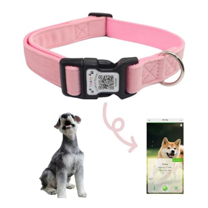 THAIN Smart QR Code Dog Collar-Nylon & Velvet Pet Collar with Unique ID Registration, Adjustable Plastic Buckle for Large Dogs–Black, Red, Pink, Yellow (Pink, L) - color: Pink, size: L