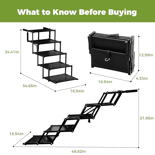 Dog Ramps for Cars, Portable Folding Dog Stairs for Cars, SUV, Trucks, Reinforced Pet Steps Supports Up to 200 lb, 5 Steps