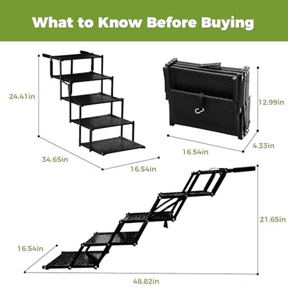 Dog Ramps for Cars, Portable Folding Dog Stairs for Cars, SUV, Trucks, Reinforced Pet Steps Supports Up to 200 lb, 5 Steps