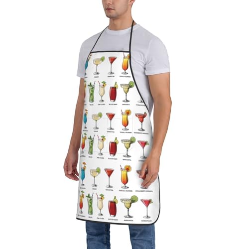 Women Men Bib Aprons Chef Cooking Apron With Pockets For Kitchen Grilling Bbq Painting Gardening - color: Cocktails
