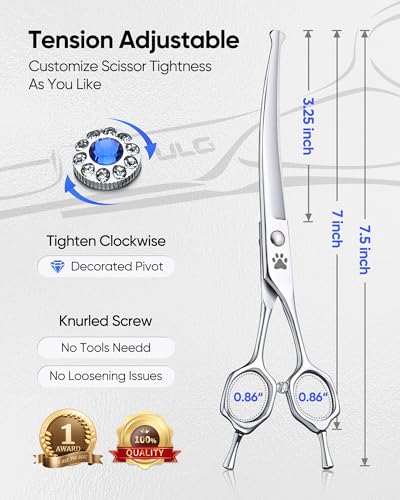 ULG Curved Dog Shears for Grooming, 7 Inch Professional Curved Dog Grooming Scissors for Trimming and Cutting, Japanese Stainless Steel Pet Hair Scissors - size: 7.0 Inch (Curved)