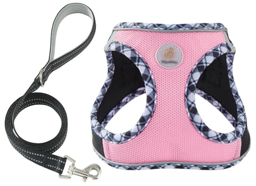 Hipubby Dog Harness Small Sized and Leash Set, No Pull Soft Mesh Puppy Vest, Reflective Breathable Lightweight Pet Harness, Harness for Small Medium Dogs and Cats - Black Pink, L - color: Black Pink, size: L (Chest: 18.8"-20.8")