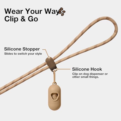 VETRESKA Crossbody Hands Free Dog Leash, 5FT Adjustable Rope Leash for Small Medium Dogs, Waist Multifunctional Leashes for Walking, No Pull Dog Leashes with Bag Dispenser, 2 in 1 Walk Set (Coffee) - color: Coffee Brown