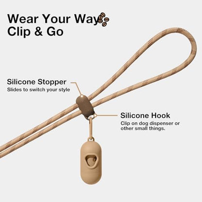 VETRESKA Crossbody Hands Free Dog Leash, 5FT Adjustable Rope Leash for Small Medium Dogs, Waist Multifunctional Leashes for Walking, No Pull Dog Leashes with Bag Dispenser, 2 in 1 Walk Set (Coffee) - color: Coffee Brown