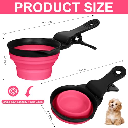 Collapsible Dog Food Scoop Foldable Pet Food Bag Clip 3 in 1 Multi-function Silicone Cat Food Measuring Cup Scoop Dog Food Scooper Pet Food Storage Clip (Rose Red, 1 Cup Capacity(1 Pack)) - color: Rose Red, size: 1 Cup Capacity(1 Pack)