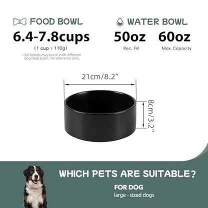 Havniva 8.3” Ceramic Dog Bowls, Dog Food and Water Bowl for Large Dogs, Durable Dog Water Bowl with Non-Slip Rubber Base Large Capacity Pet Feeding Bowl - color: Matte Black, size: 8.3 Inch