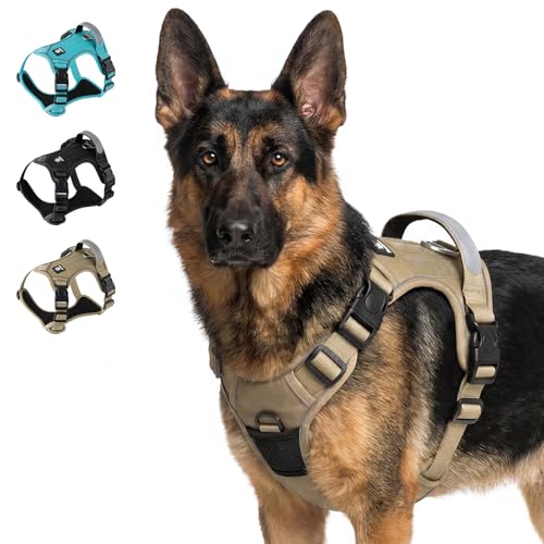 Heavy Duty Tactical Dog Harness for Small Dogs, No Pull Adjustable Reflective Pet Harness with Lockable Buckles, Handle & Dual Leash Clips, Comfortable Puppy Harness for Walking & Training (S, Khaki) - color: Khaki, size: S