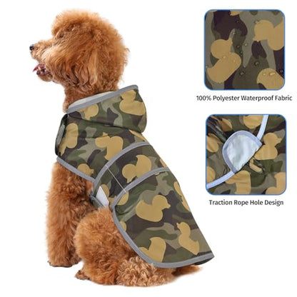 Dog Raincoat, Waterproof Dog Rain Jacket with Hood, Adjustable Rain Coat Poncho with Reflective Strips & Leash Hole for Large Medium Small Dogs Puppies, Lightweight Pet Clothes - color: Camo Ducks, size: X-Small
