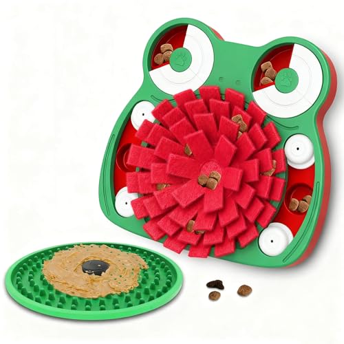 Dog Puzzle Toys, 3-in-1 Dog Training Puzzles with Lick Mat and Slow Food, Stress Relief Interactive Dog Toy for Feeding Keeping Them Busy (Green)