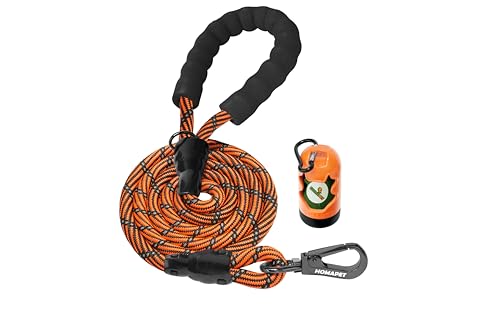 Homapet. Westalee Rope Dog Leash 6 Ft with Comfortable Padded Handle Reflective Threads with Poop Bag Dispenser for Large Dogs (Orange-Black 6FT-1/2)