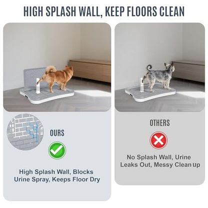 Pee Pad Holder for Dogs and Puppies, Dog Potty for Small Dogs, Dog Litter Box Indoor, Puppy Potty Training Tray with Splash Wall & Center Post, 20.1"×15.4"