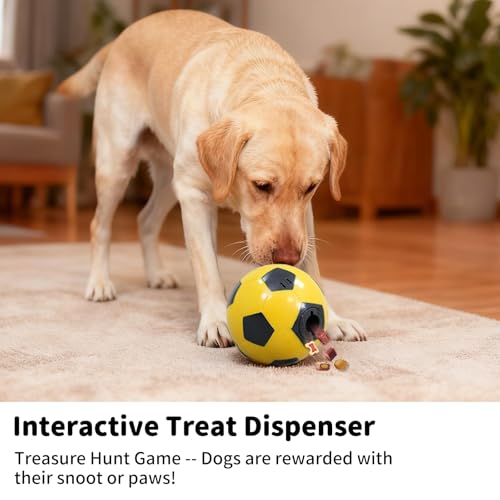 Interactive Dog Toys Treat Dispensers - Giggle Squeaky Dog Soccer Ball Rewards Puzzle to Keep Them Busy, Mental Stimulation Enrichment Food Dispensing for Small Medium Large Breeds, Yellow - color: Yellow