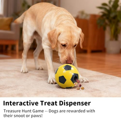 Interactive Dog Toys Treat Dispensers - Giggle Squeaky Dog Soccer Ball Rewards Puzzle to Keep Them Busy, Mental Stimulation Enrichment Food Dispensing for Small Medium Large Breeds, Yellow - color: Yellow