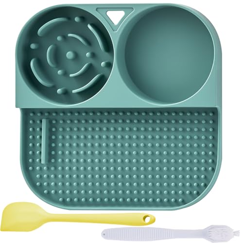 Slow Feeder Snack Bowl & Lick Mat for Dogs & Cats – Non-Slip, Food-Grade Silicone Treat Bowl Combo for Small Breeds – Perfect for Treats, Snacks & Portion Control, Includes Scraper & Brush