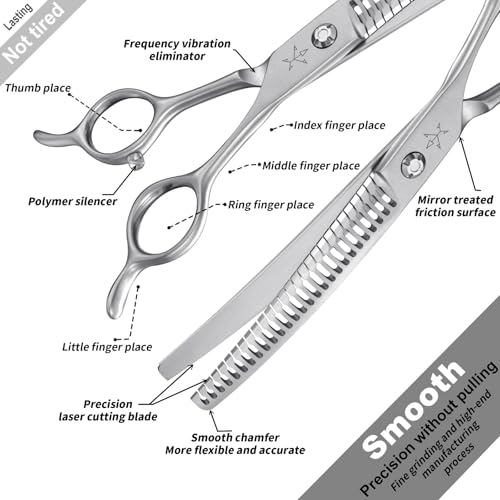 High-end Professional Dog Grooming Curved Thinning Scissors Teeth Blending Shears Pet Texturizing Thinner Blender Shears 7 Inch Extremely Very Sharp Made Of Stainless Steel Alloy For Dog Cat Groomer - style: 7inch Big Teeth Curved Thinning