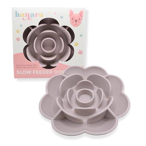 Hanara Sillicone Slow Feeder Dog Bowls & Lick Mat with Suction Bottom | Rose Petals Design | Promotes Better Digestion, Prevent Choking | Dish Washer Safe | Great Size for All Breed (Misty Gray) - color: Misty Gray
