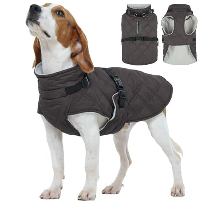 Kuoser Dog Coat Warm Fleece Lining Turtleneck Dog Jacket with Harness Built-in, Adjustable Windproof Cold Weather Coats with Quick Release Buckle Pet Winter Snowsuit for Small Medium Dogs, Grey M - color: Grey, size: Medium (Chest Girth: 20.8")