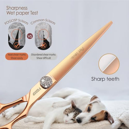 7'' Straight Dog Grooming Scissors Rose Gold Titanium Professional Pet Grooming Shears for Dogs Cat Japan 440C Right Handed Trimming Scissors for Teddy Shih Tzu (7,Straight) - size: 7.0 inch, style: Straigth Shears