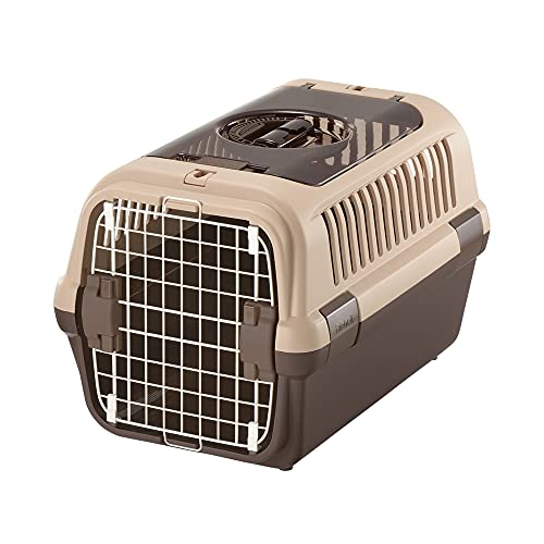 Richell Double Door Pet Carrier Medium, Travel Carrier for Small Dog and cat, up to 17.6 lbs., Soft Tan/Brown (80022) - color: Soft Tan/Brown