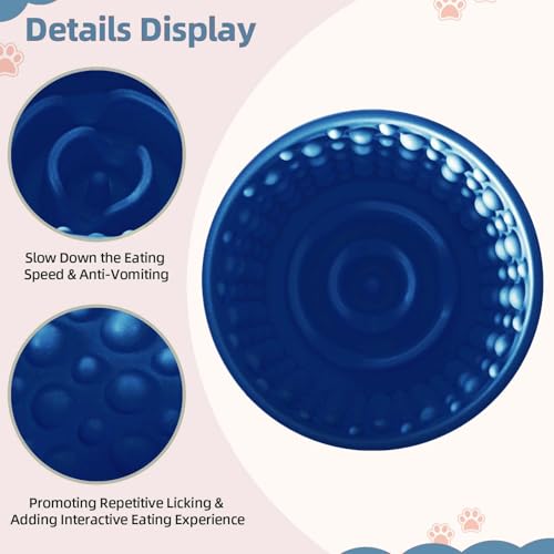 Dog Slow Feeder Lick Bowl, Non-Slip Dog Licking Treat Dispenser, Slow Feeder Bowls for Small Medium Large Breed Dogs, Anxiety Relief & Anti-Choking, BPA Free Silicone (Dark Blue, 1.6 Cup) - color: Dark Blue