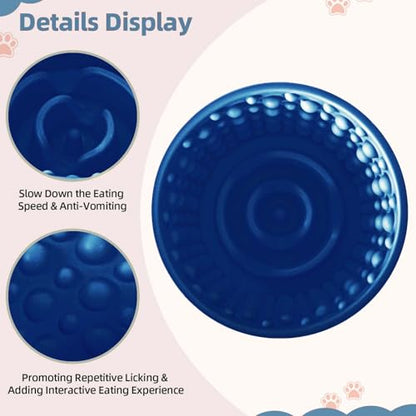Dog Slow Feeder Lick Bowl, Non-Slip Dog Licking Treat Dispenser, Slow Feeder Bowls for Small Medium Large Breed Dogs, Anxiety Relief & Anti-Choking, BPA Free Silicone (Dark Blue, 1.6 Cup) - color: Dark Blue