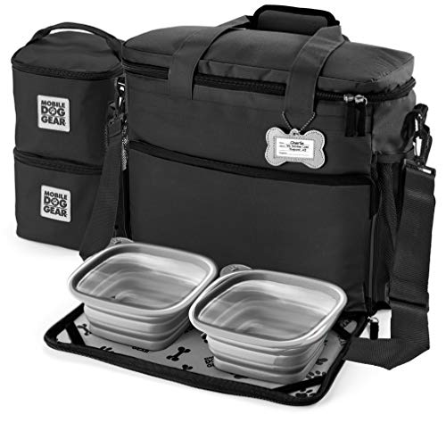 Mobile Dog Gear, Week Away Dog Travel Bag for Medium and Large Dogs, Includes Lined Food Carriers and 2 Collapsible Dog Bowl, Black - color: Black, size: One Size (Pack of 1)