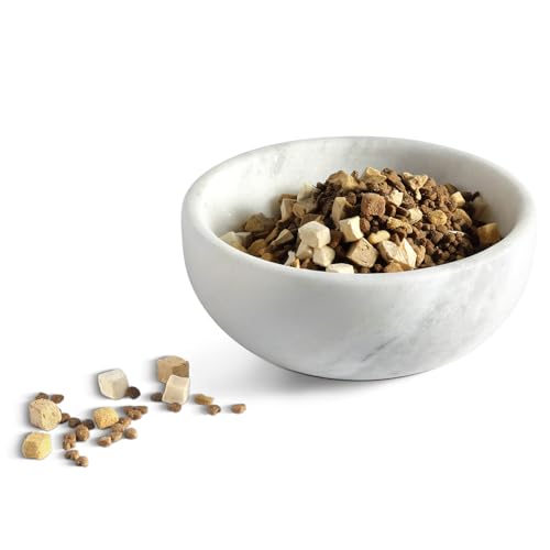 Karibiber White Dog Bowl, Marble Dog Food Bowl, Non-Slip Stone Dogs Water Bowl Large, Non-Tipping Heavy Duty Pet Bowl for Large Dogs, African Natural Marble, Holds 4.6Cups(7.5lbs) - color: Namib Fantasy, size: M