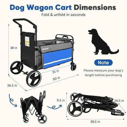 Petbobi Dog Wagon Stroller for Large & Medium Dogs, 2-in-1 Push Pull Pet Cart with Ramp, Foldable Wagon, 360° Swivel Wheels, Adjustable Handles, Safety Leashes, Blue - color: Blue