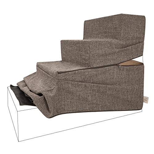 Best Pet Supplies Non-Slip Foam Dog Stair & Pet Ramp, Balanced Indoor Step Support - Foldable Stair Cover, Brown Linen, 4-Step - color: Brown Linen, size: 4-Step (H: 22"), style: Replacement Cover