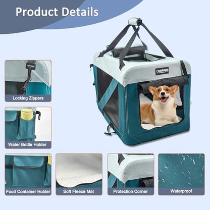 JESPET Soft Dog Crates Kennel for Pets, 3 Door Soft Sided Folding Travel Pet Carrier with Straps and Fleece Mat for Dogs, Cats (8-Teal Blue, Large(30" L x 21" W x 23" H)) - color: 8-Teal Blue
