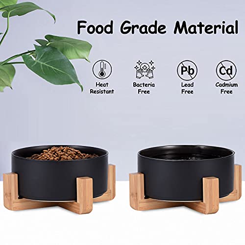 Petygooing Ceramic Black Cat Dog Bowl Set with Stand,Pet Food and Water Dish,Medium Pet Bowls Anti-Slip Set of 2 Cat Bowls-Pet Food Dishes- Small Medium Size Dog (28 OZ /3.6 Cups) - color: Black, size: Medium Size Dog Bowls 850ML*2