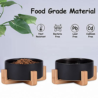 Petygooing Ceramic Black Cat Dog Bowl Set with Stand,Pet Food and Water Dish,Medium Pet Bowls Anti-Slip Set of 2 Cat Bowls-Pet Food Dishes- Small Medium Size Dog (28 OZ /3.6 Cups) - color: Black, size: Medium Size Dog Bowls 850ML*2