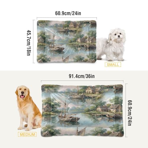 Harbor Pattern Pet Bed Mat for Dogs and Cats, Soft Washable Crate Pad with Non-Slip Bottom, Cozy Bed Cushion for Small Medium Large Pets, 18x24 Inch - size: Small