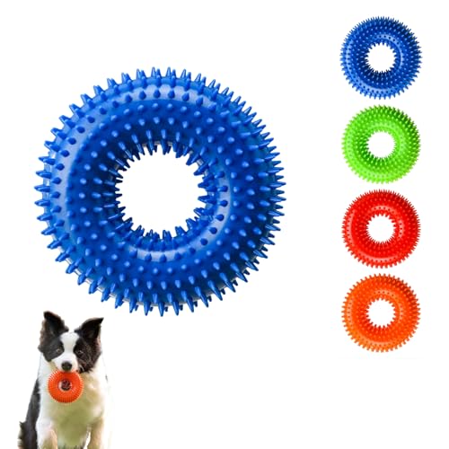Dog Toys Squeaky - Spiky Ring for Chewers Dog Teething Toy with Rope, Squeaky Puppy Teething Spikey Glitter Ring Chew Toy, Aggressive Chew Indestructible for Puppy Teething Boredom Relief (Blue) - color: Blue