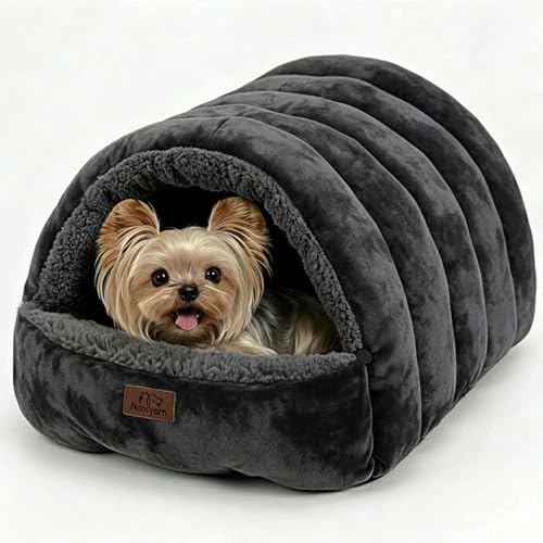 Covered Cat Bed Cave for Indoor Cats, 2-in-1 Enclosed Pet Bed for Small Dogs and Kittens with Zippered Washable Cat Mats, Cat House Bed, Dark Grey - color: Dark Grey, size: 23.6x18.9
