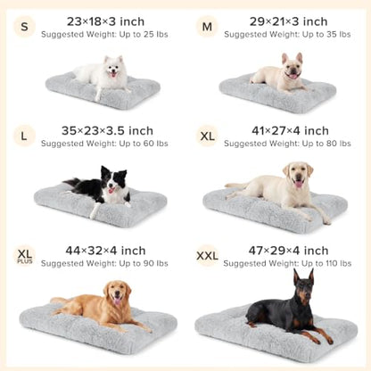 JOEJOY Large Dog Bed Crate Pad, Deluxe Plush Washable Dog Beds Fulffy Soft Kennel Pad Anti-Slip Pet Sleeping Mat for Extra Large Medium Small Dogs, 40" x 27", Grey - color: Grey, size: XL(40"x27"x4")